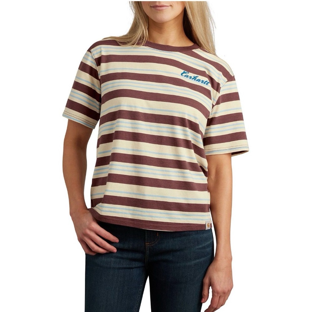 (A4) Carhartt Women’s XS Striped TENCEL Loose Fit Short Sleeve T-Shirt NWT